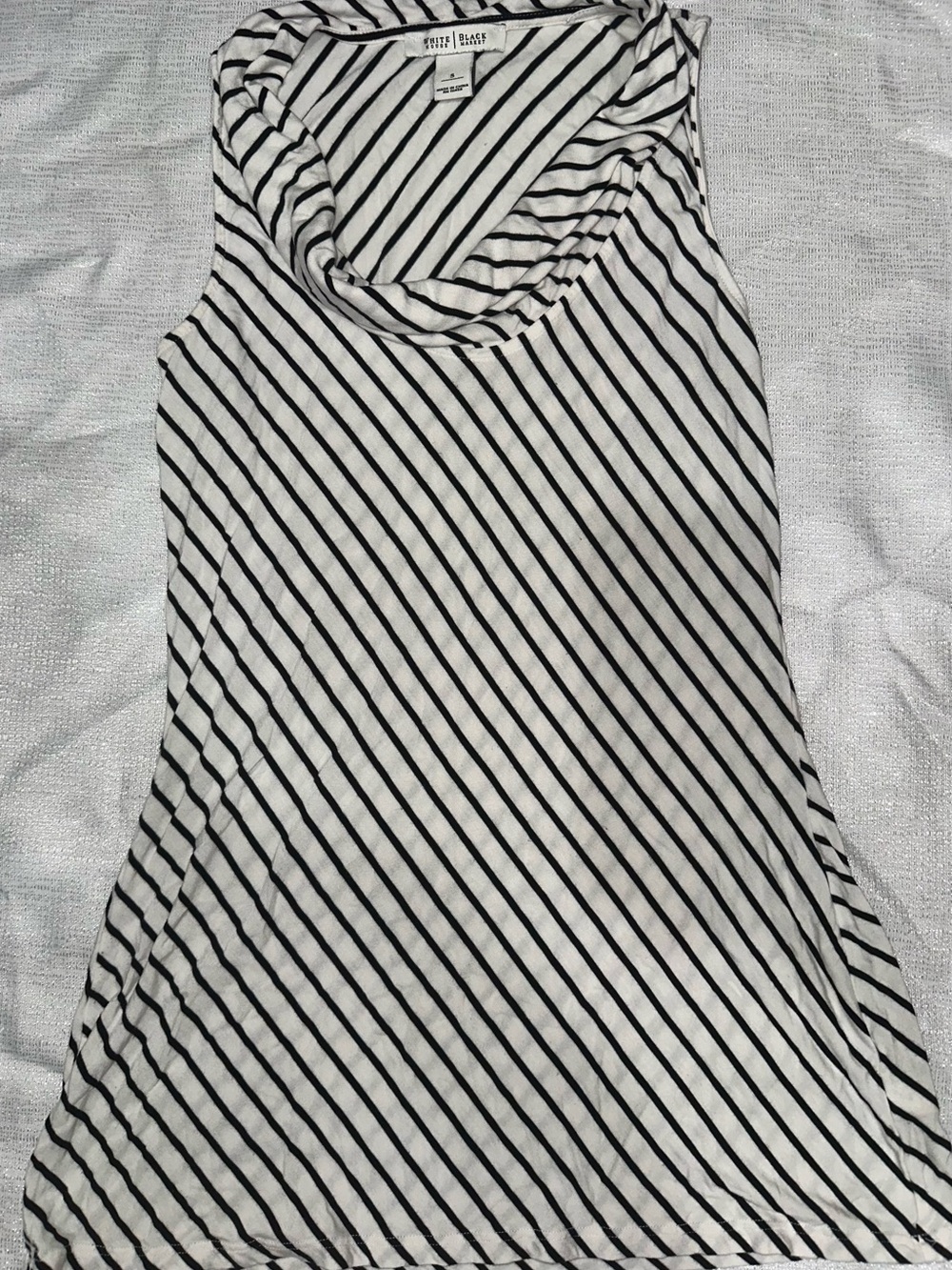 White House Black Market White and Black Striped Sleeveless Cowl Tank